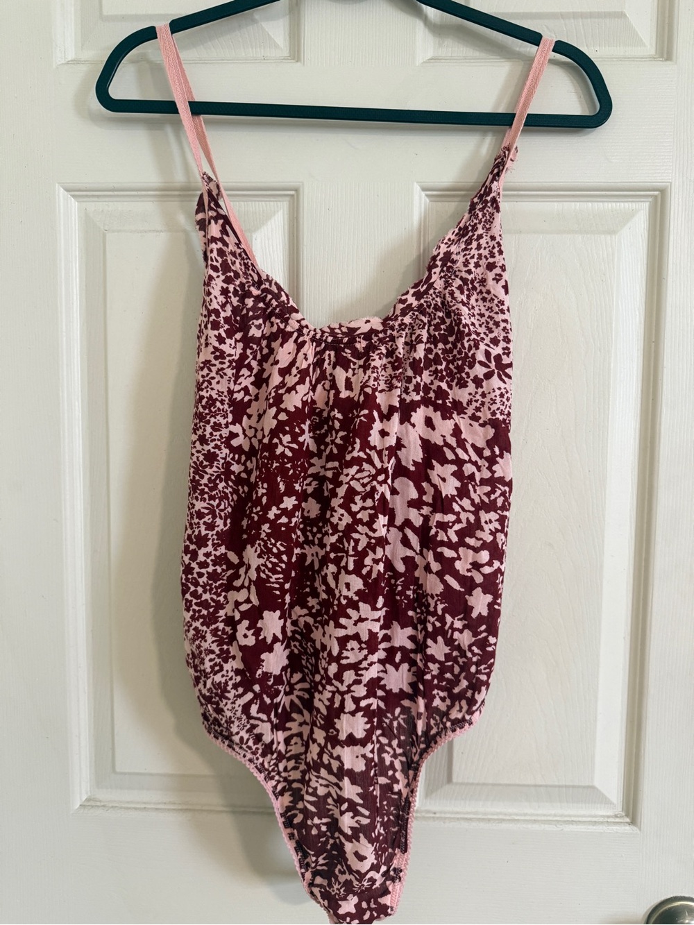 Free People Pink and Burgundy Floral Slip Bodysuit